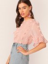 3D Appliques Ruffle Cuff Top