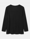 Black Cat Print Long Sleeve V-neck White Striped T-shirt For Women
