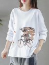 Cartoon Embroidery Long Sleeve O-neck T-shirt For Women
