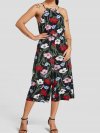 Floral Print Halter Pocket Long Casual Strap Jumpsuit for Women