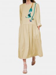 Print Long Sleeves O-neck Casual Dress For Women
