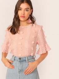 3D Appliques Ruffle Cuff Top