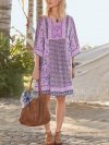 Bohemian Floral Printed V-neck Midi Dress