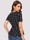 Grid Print Peplum Hem Blouse